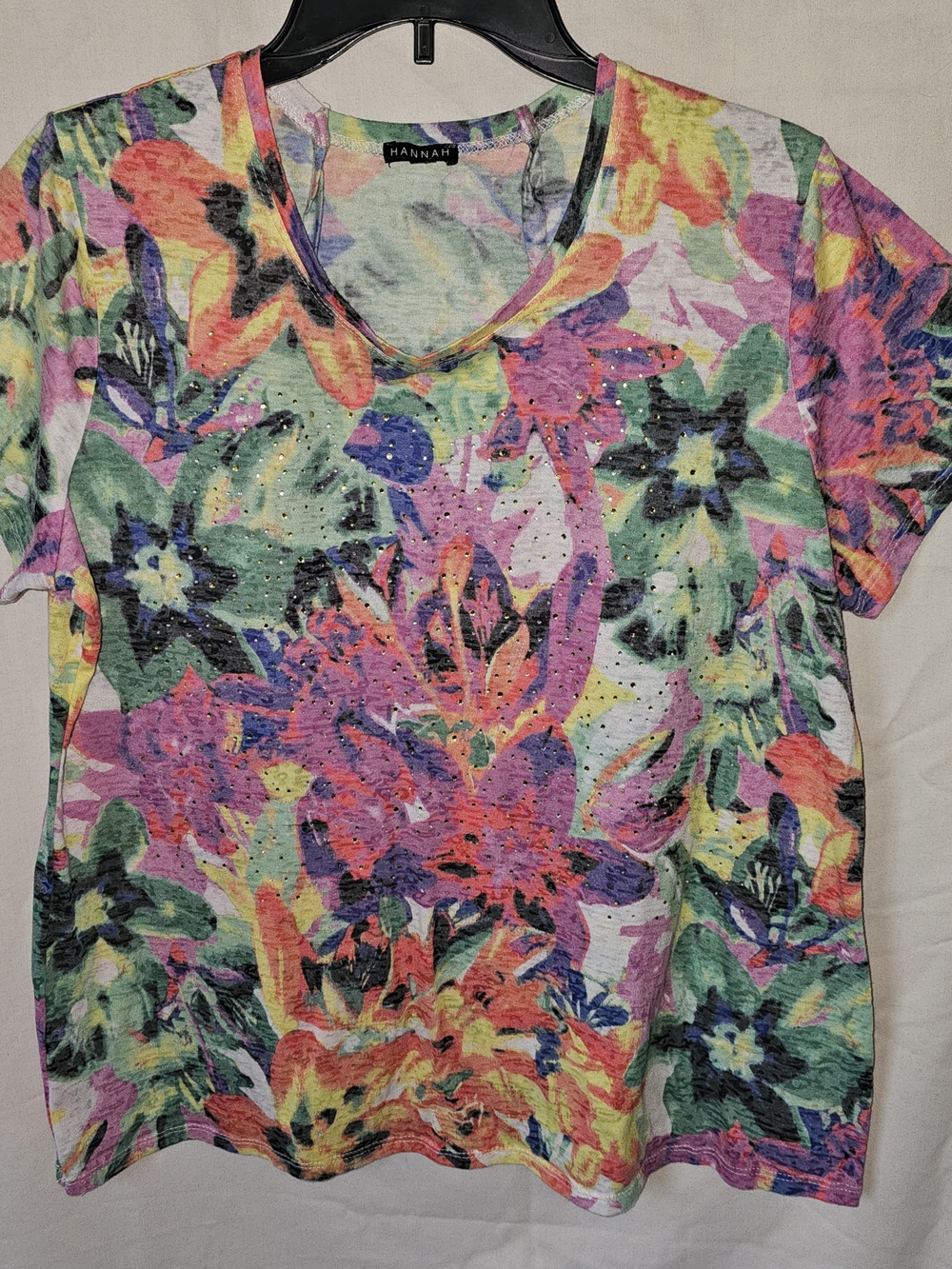 Hannah Floral V-Neck Women's Top With Bling